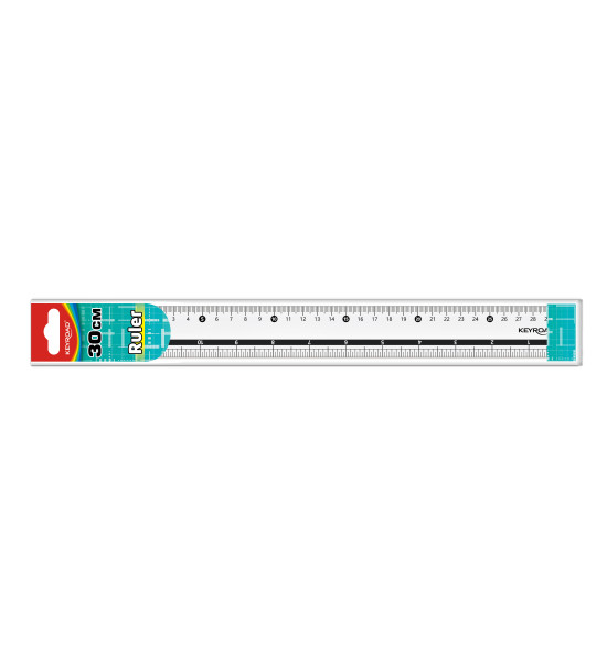Regla Plástica, Rígida, 30 cm., Graduación cm & pulg., Pack x 1 Und.